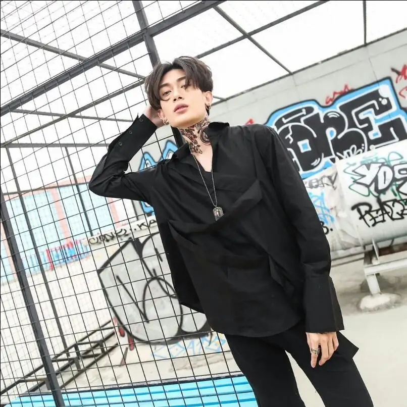 

Original Night Show Shirt Men's Long-sleeved Performance Stage Bar Alternative Shirt Male Singer Nightclub Dj