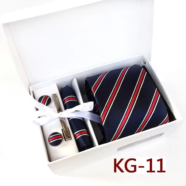 Мужской галстук набор свадебные галстуки карманные полотенца запонки деловой Галстук Клип Подарочная коробка 8 см модные аксессуары - Цвет: KG11