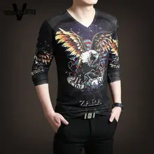 Fashion Knitted 3D Printed T-Shirts Homme Eagle Pattern Casual Slim V Neck Men T Shirt Hipster Breathable Brand Clothing M-3XL