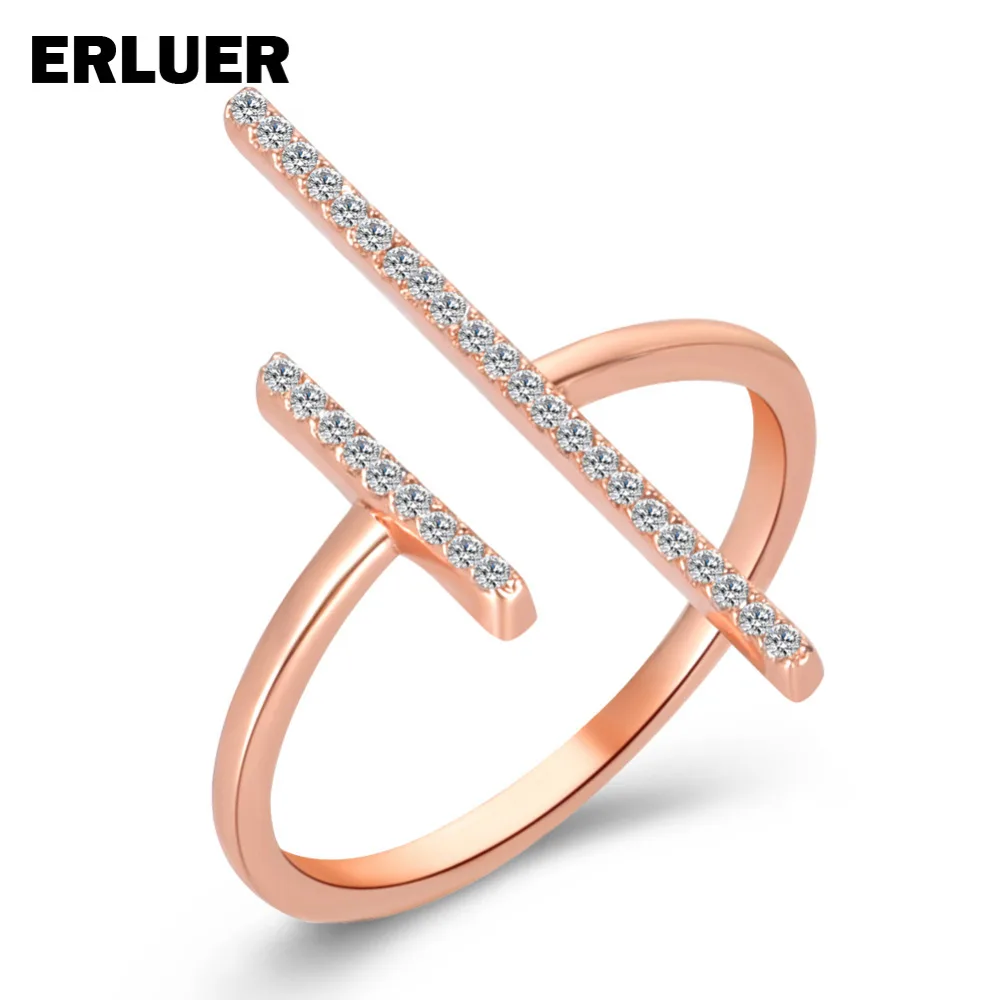 ERLUER Brand Adjustable jewelry Rings Fashion silver rose gold color Crystal cz zircon wedding Finger Ring For Women girls Bague