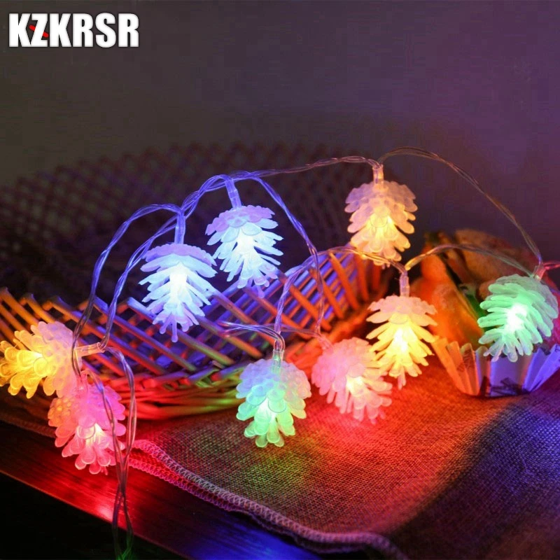 KZKRSR AC 220V Multicolor RGB PineCone 4m 20 Led Holiday Fairy String