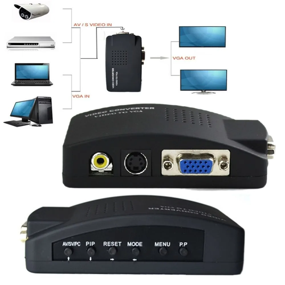 AV RCA Composite S video Input to VGA Output Monitor Converter Switch Adapter CCTV Home Audio & Video Cables L3EF-in Audio & Video Cables from Computer ...