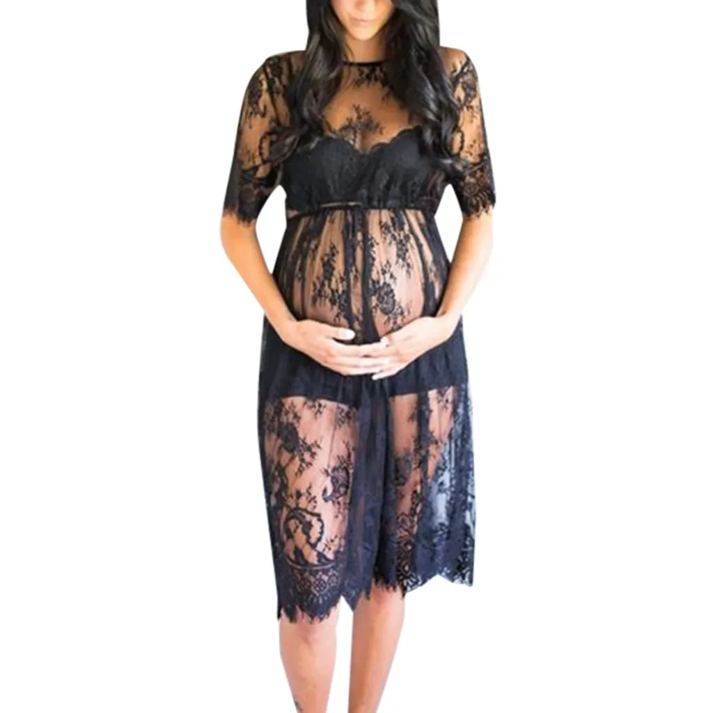 

MUQGEW Maternity Dresses Maternity Clothes Women's Maternity Short Sleeve Lace Photography Fancy Dress Pregnancy Clothes