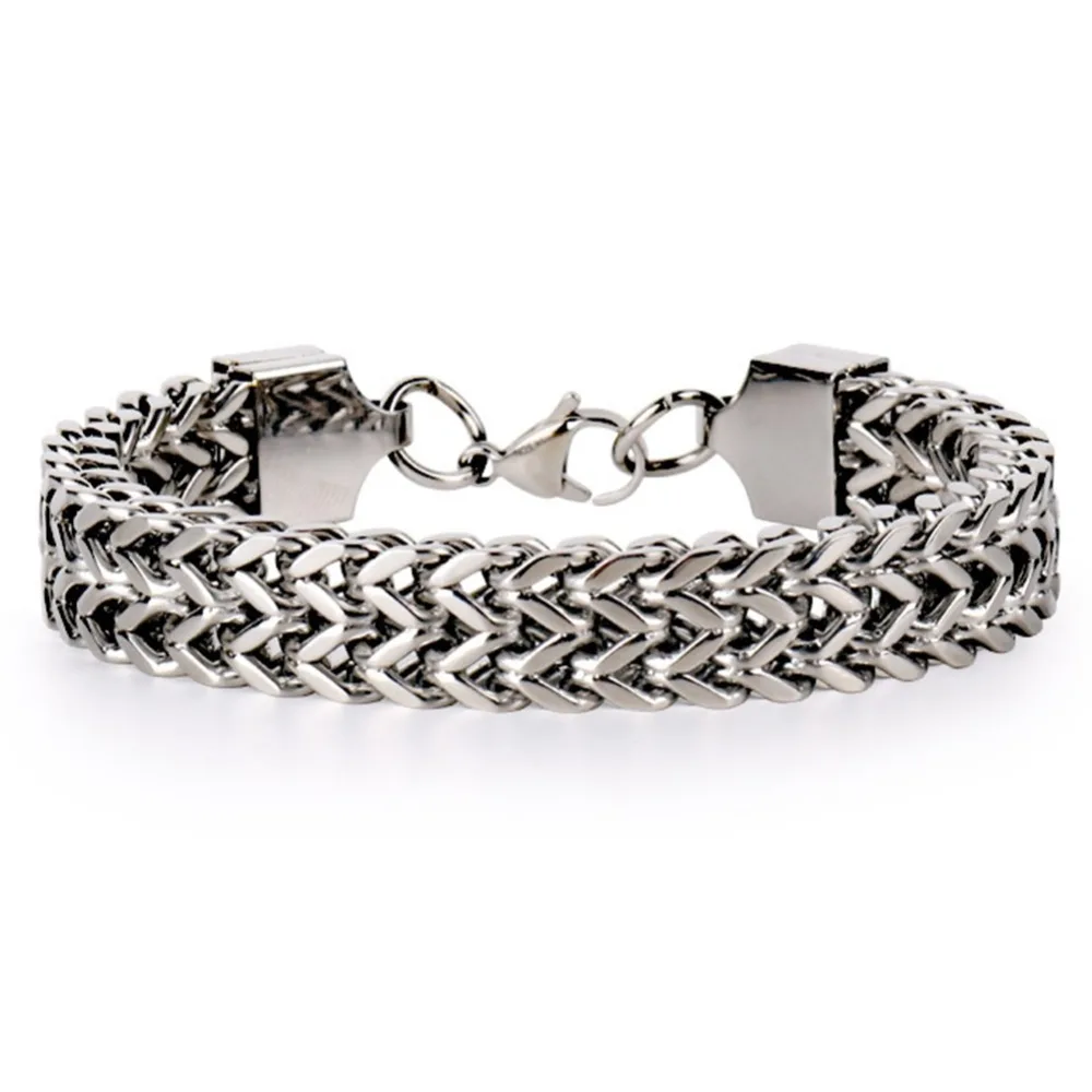 1 Piece 5/8mm Men's Bracelets Silver Stainless Steel Chain Bracelets