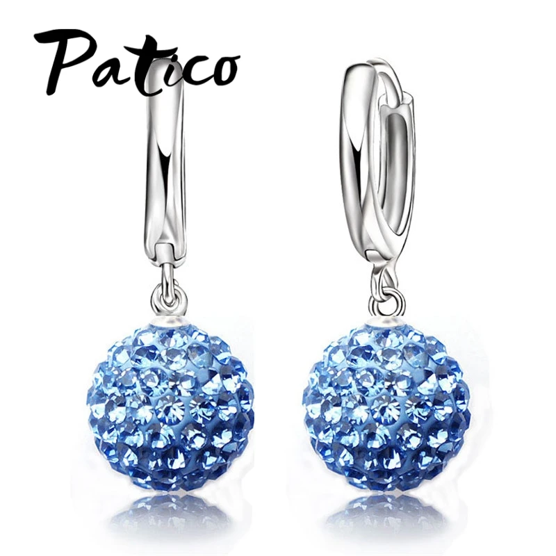 Hot Sale Multi Colors 1 Pair Real Pure 925 Sterling Silver Austrian Pave Disco Ball Hoop Lever back Earring Woman Jewelry|lever back earrings|925 sterling|925 sterling jewelry - AliExpress
