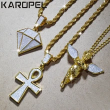 Karopel, хип-хоп ювелирное изделие, блестящее, золотое, для молитвы, крылья ангела/Арабский Бог, подвеска, ожерелье, веревочная цепочка, 4 мм, 24 дюйма