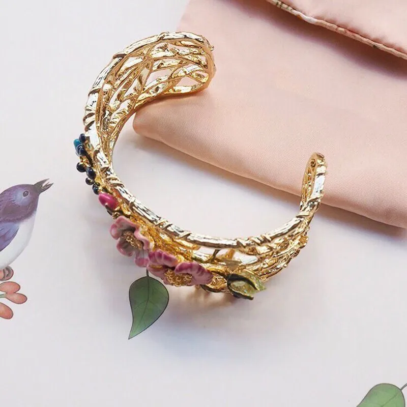 Дизайнерский браслет Amybaby с восточными розовыми цветами, женские вечерние ювелирные изделия с эмалированной глазурью