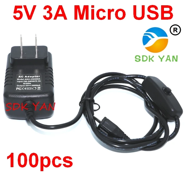 Fonte de Alimentação Interruptor de Botão Adaptador de Alimentação para Raspberry Plug Raspberry pi 3 5 v 3a Micro Usb 50 Pcs Eua