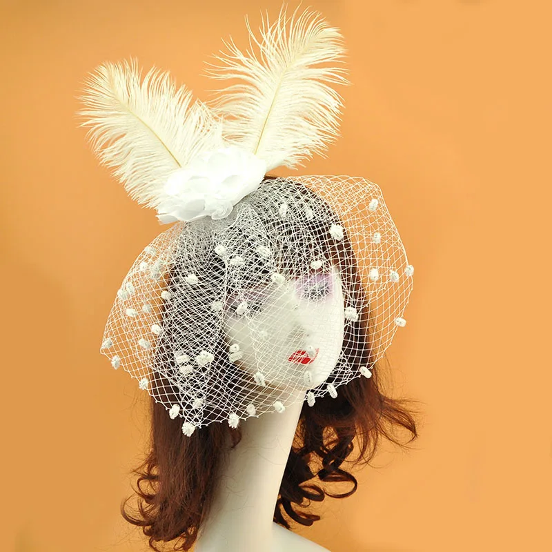 Элегантная Свадебная шляпа, вуалетки, сетчатые Цветочные Перья, Свадебная вечеринка, женские шапки с вуалью для лица, с заколкой для волос