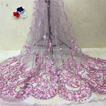 

High Quality Bridal Nigerian Wedding Lace Materials 3D Lace Fabric Latest African Lace Fabric On Sale Beads Lace Fabric HX1250-2