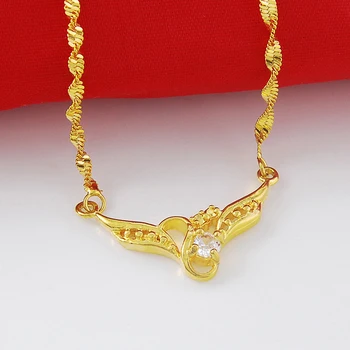

High Quality 24K Gold Filled Solid Pendant Necklace Water-wave Chains Link Necklaces Female Accessories Fashion Jewelry 2019