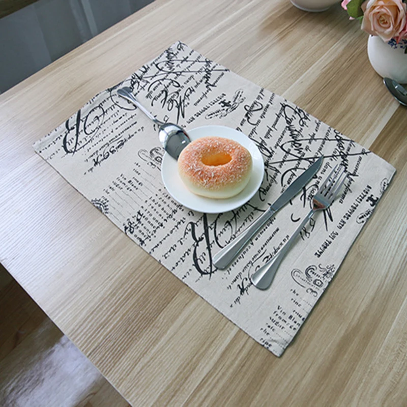 4pcs cotton linen pastoral placemat table mat plaid green leaf leave