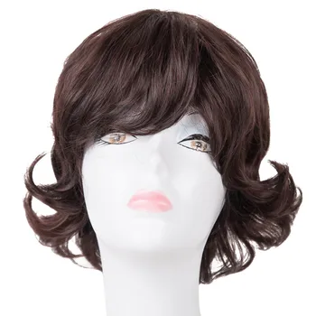 

Short Wavy Wig Fei-Show Synthetic Heat Resistant Fiber Coffee Brown Hair Women Male Inclined Bangs Party Tail Warp Hairpiece