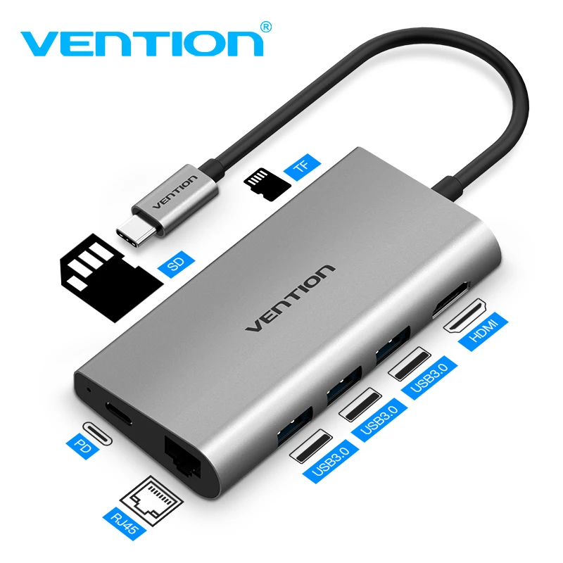 

Vention Usb Hub USB Type C to HDMI USB 3.0 RJ45 Thunderbolt 3 Adapter For MacBook Samsung S9 Huawei Mate 20 P20 Pro USB C HUB