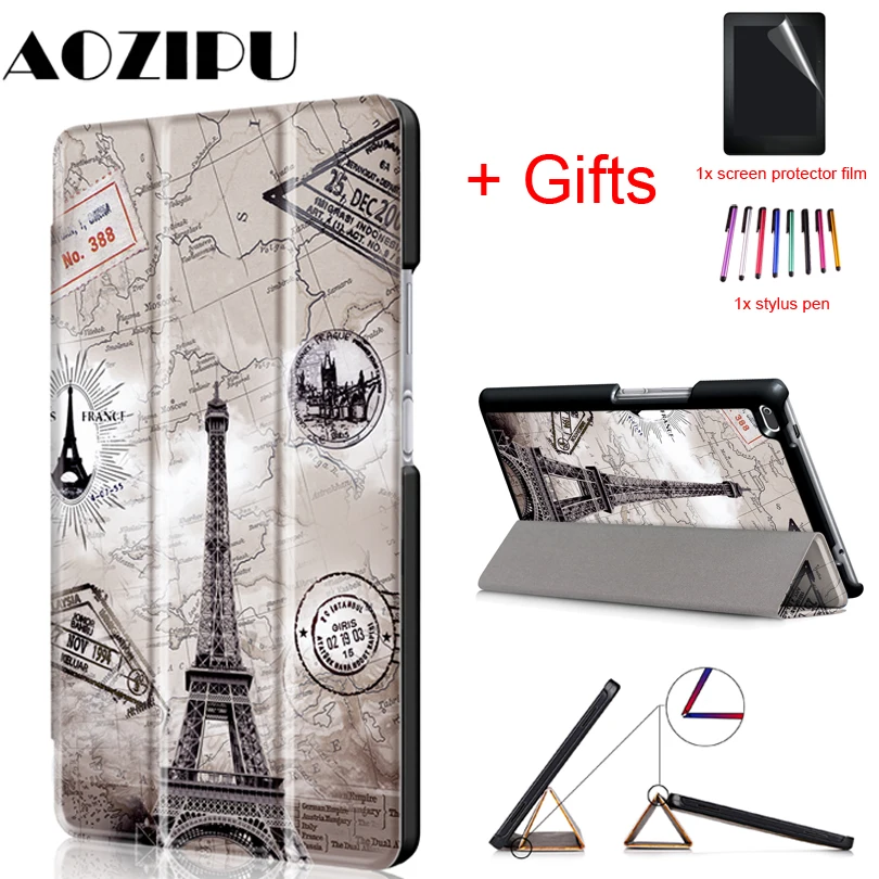 

PU Leather Cover for Lenovo Tab4 Tab 4 8 8504 TB-8504x 8504F 8504N 8inch Tablet Flip Magnet Smart Case Funda +Film+Pen