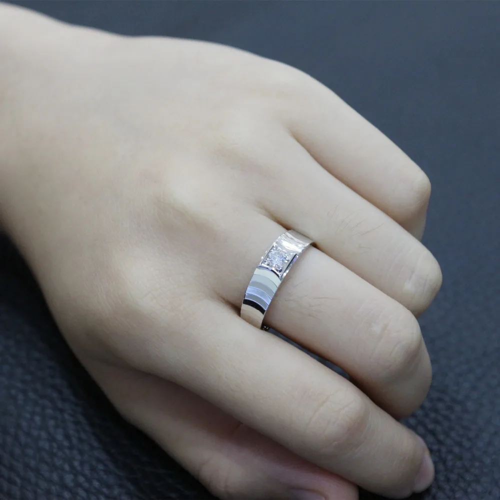 Lasamero Кольца для Для мужчин 0.131ct круглой огранки природных кольцо с бриллиантом 18 К белого золота Обручение обручальное кольцо