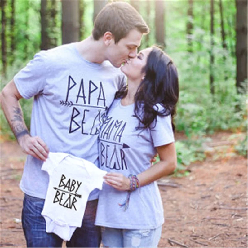 

Lovely Mother Father Kid Family Matching Outfit Parent Child Clothes Summer T-shirt MAMA PAPA BABY BEAR Printed Tops Couple Wear