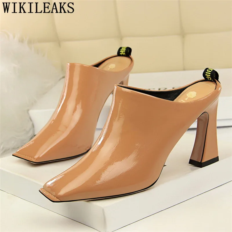 

square heels mules shoes women luxury shoes women designers red heels brand pumps women shoes woman high heels chaussures femme