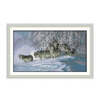 

Joy SundayIce and snow 11CT 14CT Printing cloth Embroidery Cross stitch Kit Animal Wolves Jungle Winter Snow DMC Line embroidery