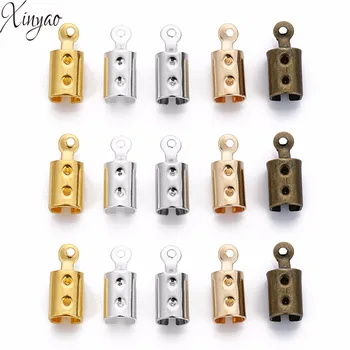 

XINYAO 100Pcs/lot Gold Copper Metal End Caps End Clasps Fit 4/6mm Round Leather Cord Bracelet Connector For Diy Jewelry Findings