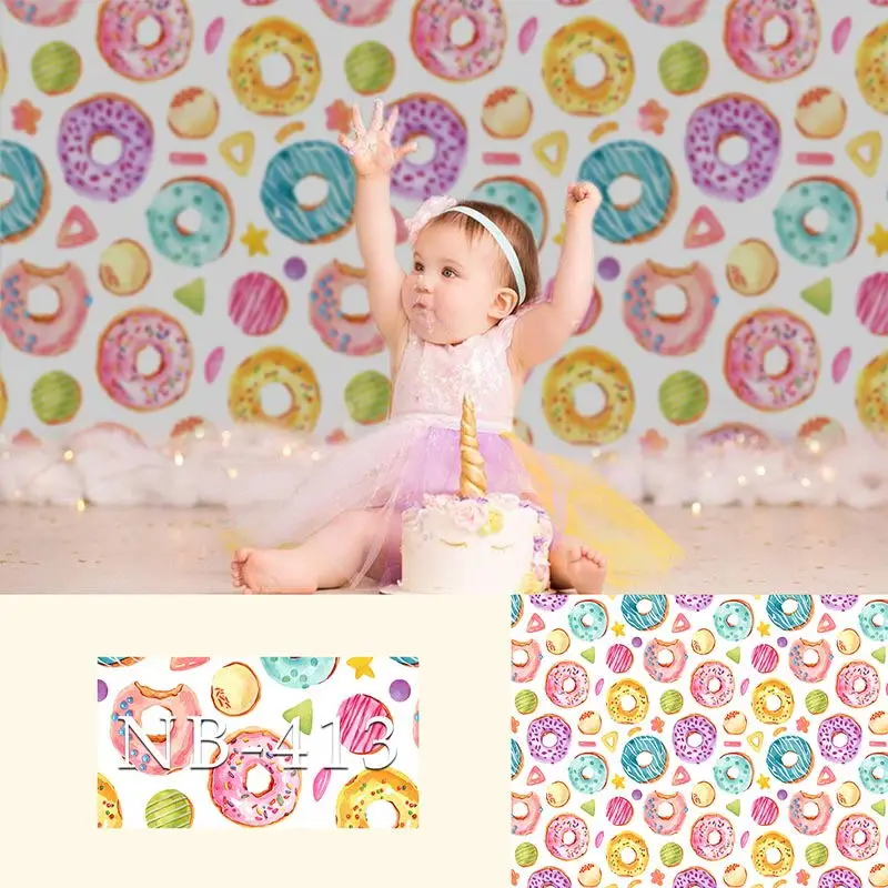 Donut Theme Newborn Backdrop for Photography Baby Shower Birthday Party Photo Background for Children Backdrops Studio