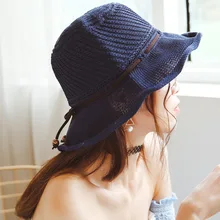 Летний козырек женский солнцезащитный козырек вязанная Рыбацкая шляпа ведро шляпы украшенные бисером бант Женский козырек для отдыха шляпа