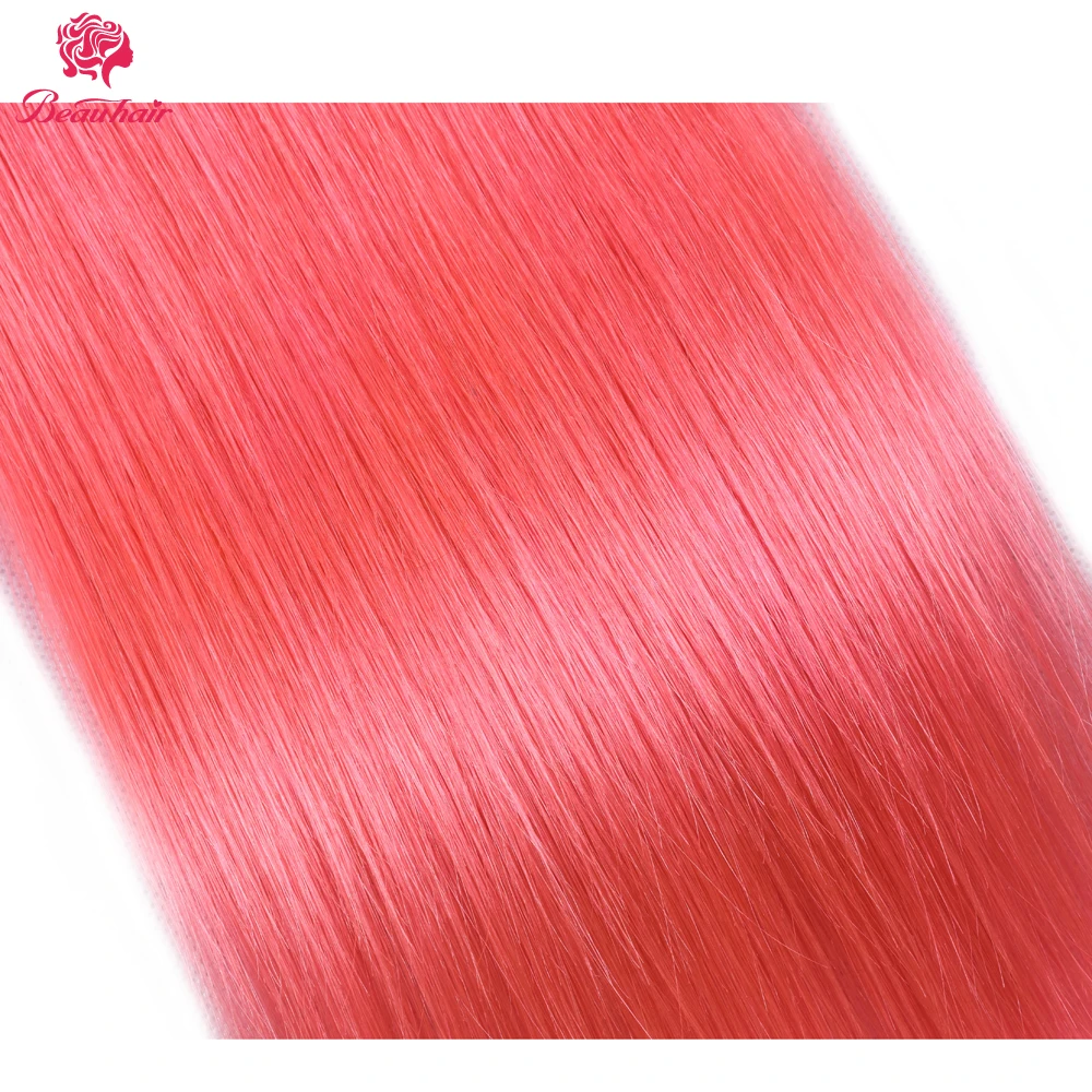 Beau волосы 3 пучка с закрытием шнурка прямые волосы розовый цвет человеческие волосы пучки с закрытием малазийские волосы переплетения пучки