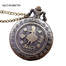 Винтажные Ретро карманные часы Alice in the Wonderful World для женщин и мужчин, кварцевые карманные часы с подвеской, женские часы Relogio De Bolso