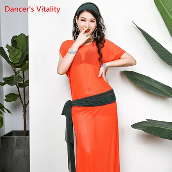 

New Belly Dance Practice Clothes Women Oriental Dancing Unifom Set Robe+Underpants+Headband+Belt Set