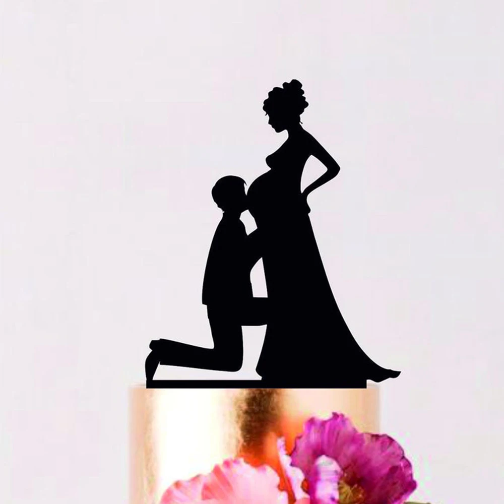 Свадебный Топпер для торта для беременных невесты, Топпер для семейного торта, силуэт жениха, целующийся с беременным животом, Свадебный декор