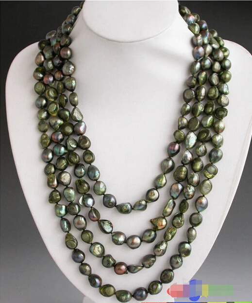 

HOT## Wholesale >>>> 100" 13mm green baroque freshwater cultured pearl necklace