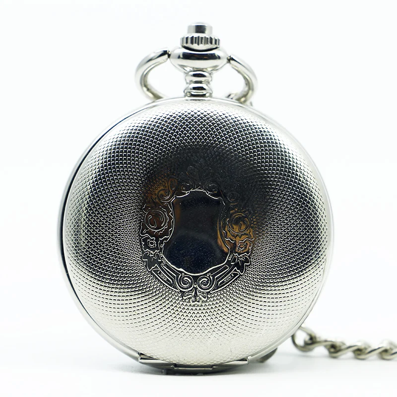 

Luxury Silver Shield Mechanical Pocket Watch With Pendant Chain Fashion Cool Analog Antique Gift Pocket Watch Roman Number