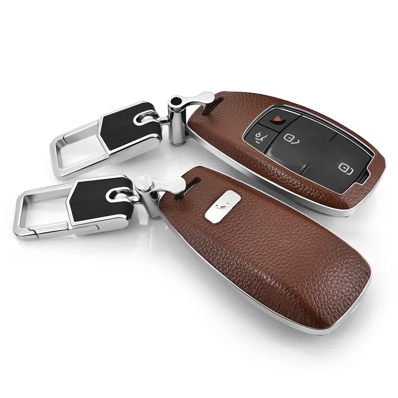 Кожаный чехол для ключа, чехол для дистанционного ключа от машины, чехол для Mercedes benz E Class W213, хромированная цепочка, кольцо, крышка, аксессуары - Название цвета: BROWN
