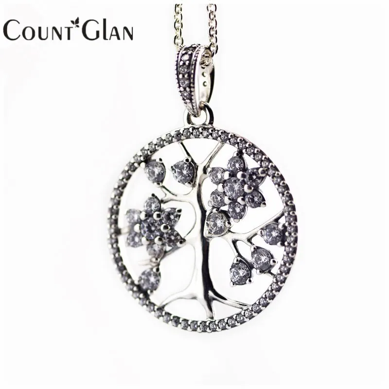 

Compatible With European Jewelry Family Tree Silver Necklace with Clear CZ Original 100% 925 Sterling Silver Jewelry DIY
