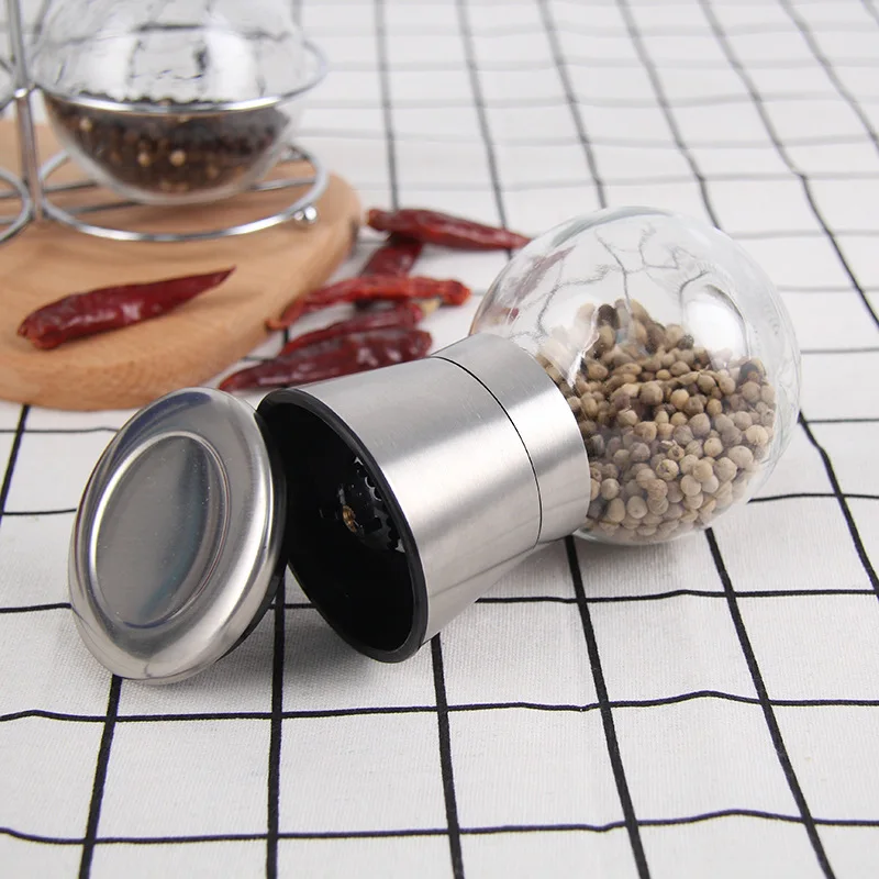 New Manual Stainless Steel Salt Pepper Mill Glass Bottle Grinder Spice Grinder Pepper Shaker Kitchen Tool Pepper Grinder 05