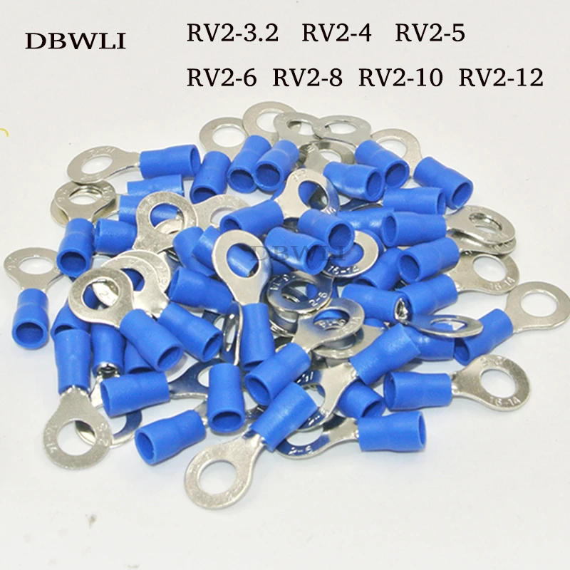 100PCS RV2-3 RV2-4 RV2-5 Blue Ring Cable Wire Connector terminal block