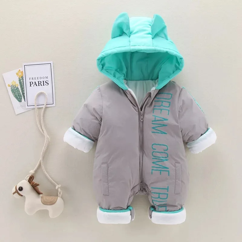 

Infant Newborn Rompers 2018 Winter Baby Girl Boy Jumpsuits Warm Plush Thicken Cartoon Kids Children Costume 0-24M