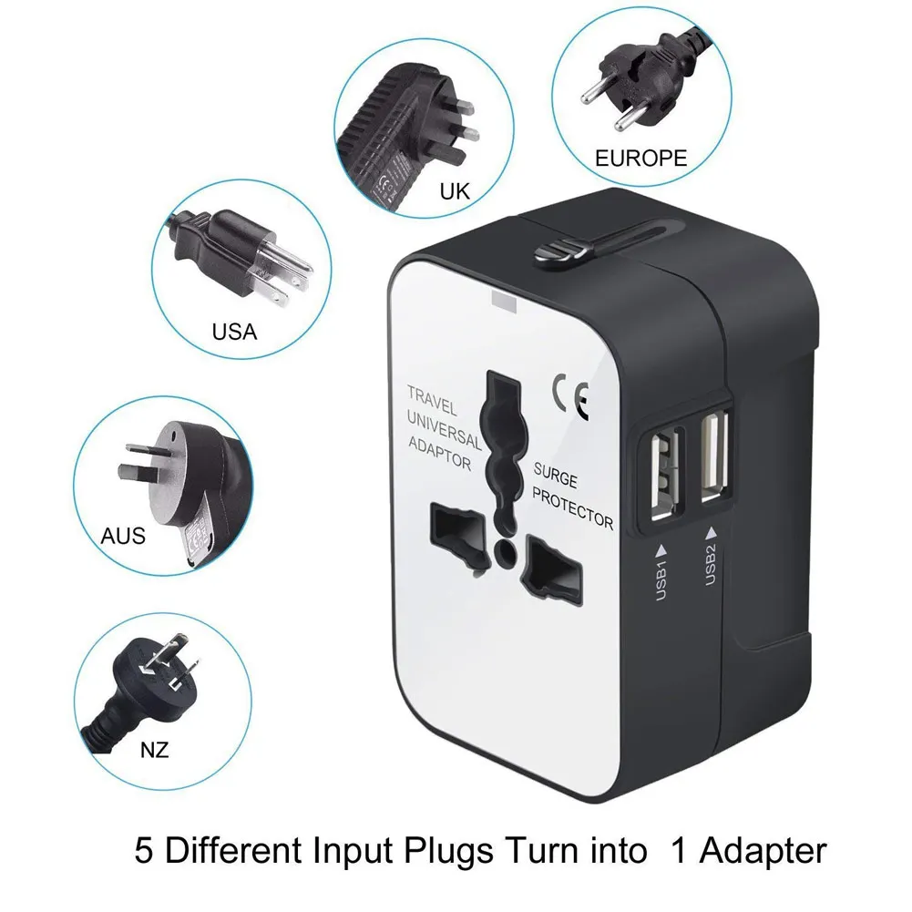 

All in One Adapter Converter Wall Charger Universal International Travel Adapter Plug Kits Dual USB Charging Ports