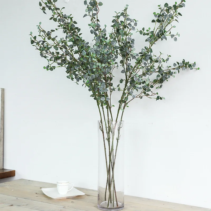

Artificial silk white netted leaves branch simulation green plant fake flower home shop table decoration