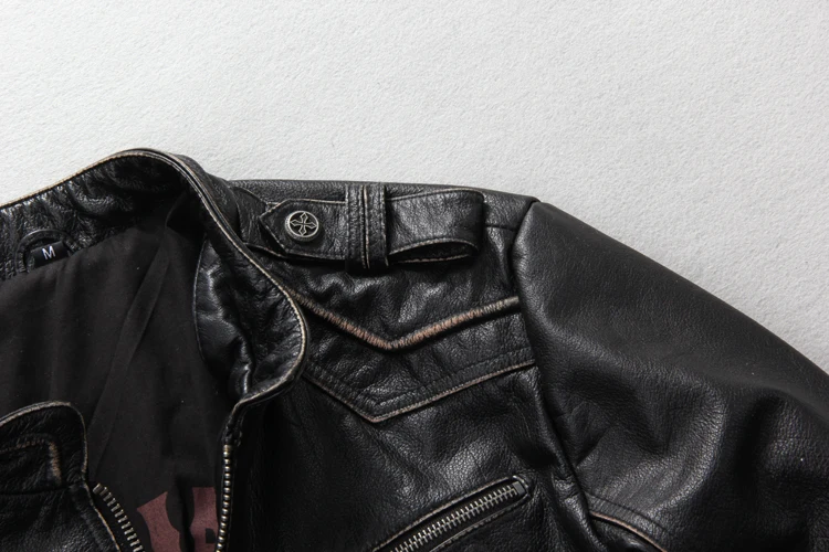 Мужская винтажная приталенная куртка из натуральной кожи, Мужская мотоциклетная куртка с крестом в стиле панк, Мужская байкерская куртка из натуральной кожи черного цвета