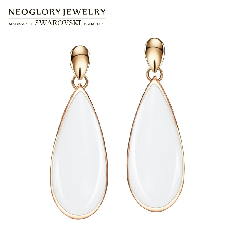 

Neoglory Enamel Paint Rose Gold Color Water Drop Style Long Earrings For Lady Wholesale Elegant Design Jewelry Gift
