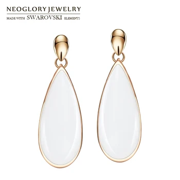 

Neoglory Enamel Paint Rose Gold Color Water Drop Style Long Earrings For Lady Wholesale Elegant Design Jewelry Gift