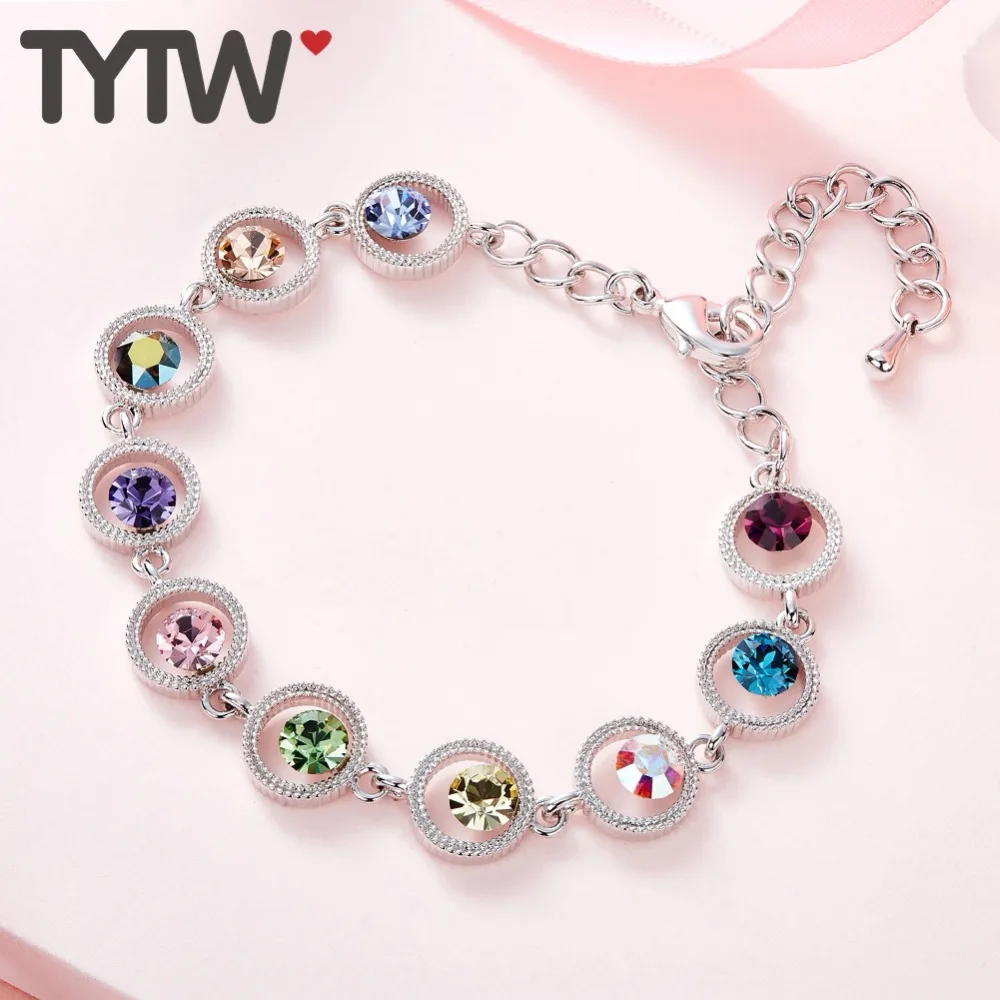 

TYTW Fashion Original Design Crystals from Austrian Bracelet Colorful Rhodium Bracelet Romantic Bracelets For Women Girl Gift