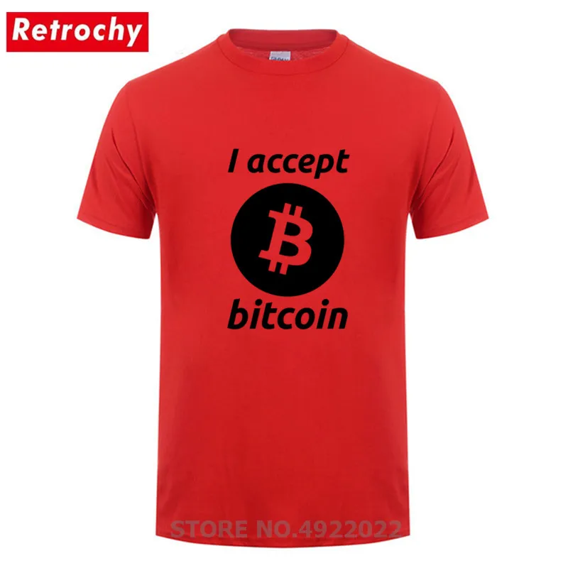 Криптовалюта Bitcoin футболка Для мужчин творческий дизайн я принимаю Биткоин