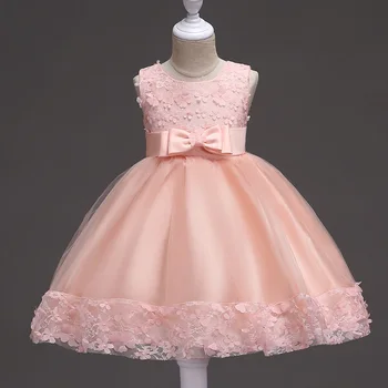 

5 colors Baby Girls clothing Wedding Princess Party dresses Children clothes Flower Sashes Bowknot Toddle Girl Birthday Dress