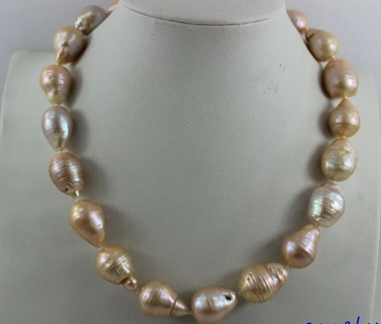 

FREE shipping natural pink Freshwater keshi pearl necklace 16x20mm17.5""Handmade"Alloy 6.07
