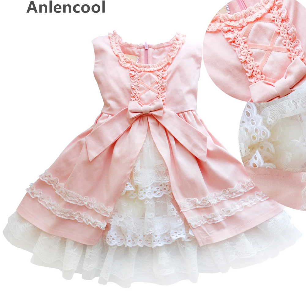 

Anlencool 2019 New Spring Baby Girl Cotton Dresses Sleeveless Beautiful Flower Baby Kids Clothing Lace girls dresses