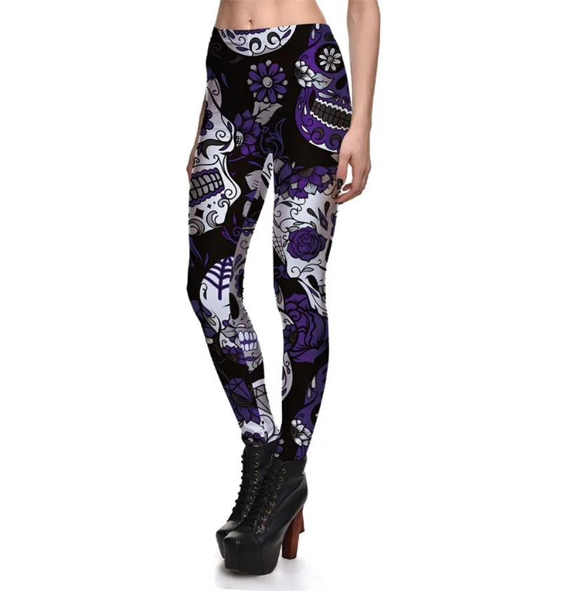 LAISIYI леггинсы женские черные леггинсы с цифровой печатью и цветком брюки стрейч брюки размера плюс 4XL - Цвет: purple