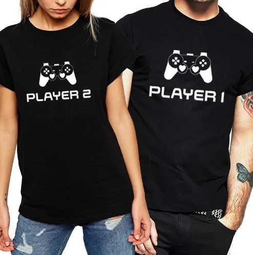 

2019 Women Custom T Shirt Fashion Print Player 1 Player 2 Couples Tees Short Sleeve Sexy Shirts Lovely Lady Clothes Lovers