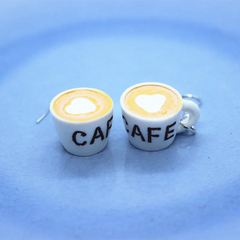 

Funny Simulation Color Heart Shaped CAFE Mini Coffee Cup Earrings Women's Fashion Creative Hand-made Jewelry Personality Gifts